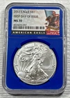 2017 American Silver Eagle 1oz NGC MS70 First Day Of Issue Blue Core/Eagle Label