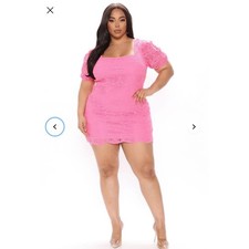 Fashion Nova No Way Crochet Short Sleeve Dress Pink Mini Size 1X NEW