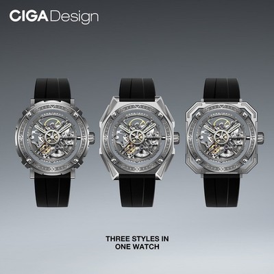 CIGA DESIGN Magician 3 in 1 Automatik Schwarz+Nylonband NEUwertig +Restgarantie