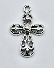 VTG Sterling Silver Filigree Scroll Petite Cross Charm or Pendant - 1.7g
