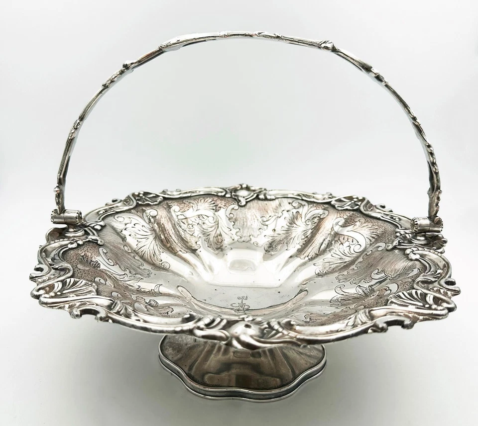 ANTIQUE SWING HANDLED BASKET OLD SHEFFIELD PLATE WILLIAM IV J. Watson & Co c1835 - Image 2 of 4