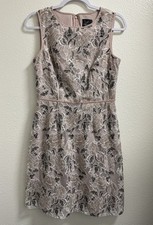 Adrianna Papell Floral Lace Sheath Dress Sleeveless Zip Back Lined Tan Womens 6