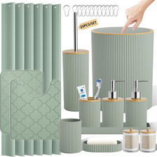 Sage Green Bathroom Accessories Set, 25 Pcs Bathroom Decor Set with Shower Curta