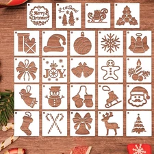 24 Pcs Christmas Stencils for Painting On Wood, Small Reusable Snowflake Santa C
