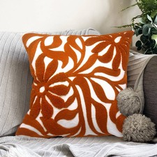 Farmhouse Floral Leaves Embroidered Decorative Throw Pillow Cover 18x18 inche...