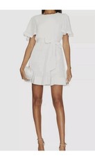 Milly Lumi Pleated Mini Dress 6 White Scoop Neck Short Sleeve Button Back