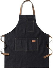 Black Denim Apron with 3 Pockets Unisex Adjustable Bib Apron for Cooking