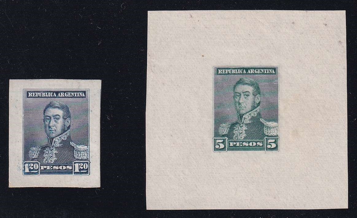 ARGENTINA 1892-97 Sc 119 & 121 SMALL & MEDIUM DIE PROOFS IN UNISSUED COLORS