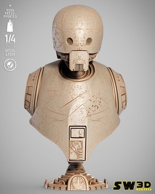 K2SO Portrait Bust 3D Printed star wars 2 pieces GREY - 9 in