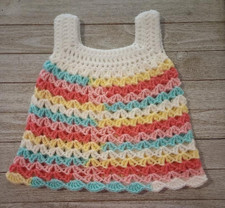 crochet handmade baby girls dress 0-3 months puffs tutti frutti