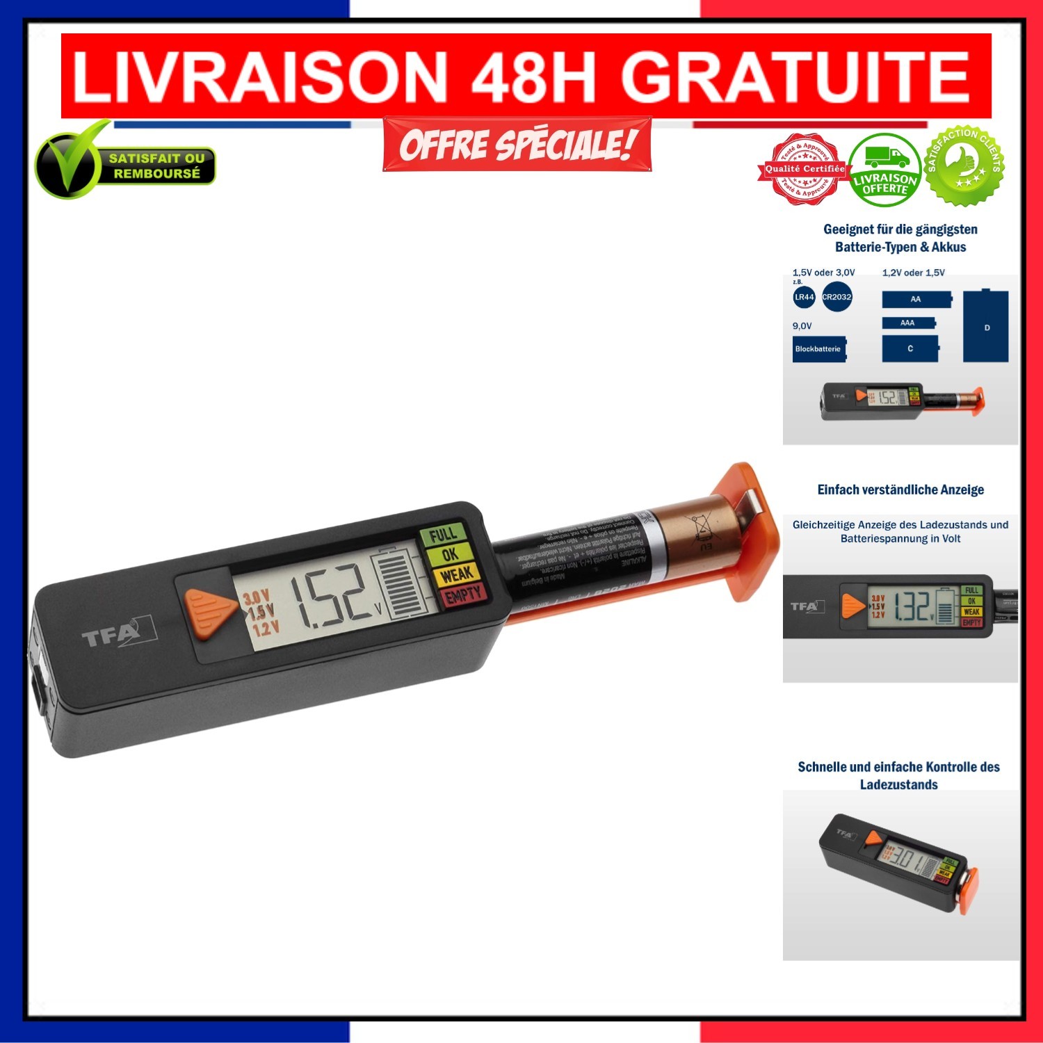 Testeur de pile TFA pour organiser les jouets et télécommandes