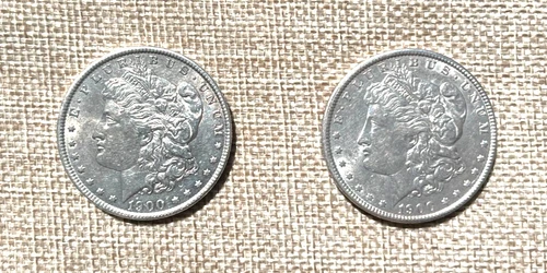 Lot of 2 Very Nice 1900 Morgan Silver Dollars, AU, 90% Silver, Good Luster1