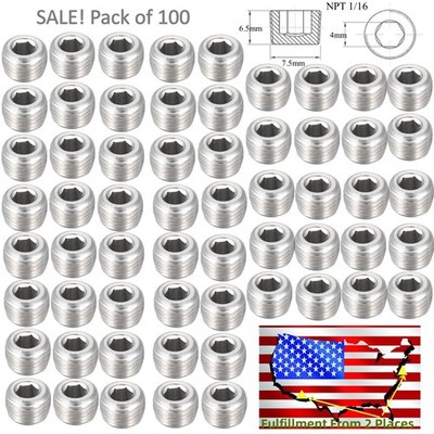 PACK OF 100,NPT 1/16''PIPE PLUG FITTING SS304 INTERNAL HEX THREAD SOCKET Bulksale
