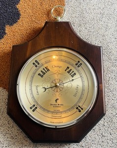 Vintage Jonathan Brooks Wood & Brass Hanging Barometer