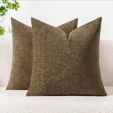 Pack of 2 Coffee Throw Pillow Covers 18x18 Inch Soft Chenille Pillow Covers