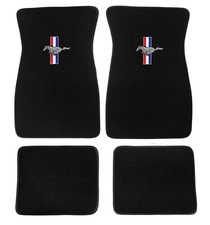 New 1969 - 1973 Ford Mustang Black Carpet Floor Mats Pony Logo Set Of 4