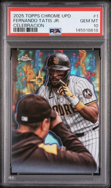 2025 TOPPS CHROME UPDATE CELEBRACION #1 FERNANDO TATIS JR. PSA 10