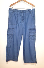 American Eagle Women's 14R Cargo Pants Blue Straight Wide Leg Cinch Y2K