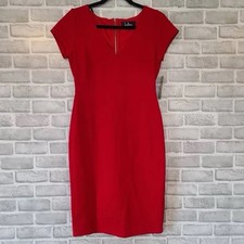 Lulus Dress V Neck Full Zip Back Bodycon in Red Size SStretch Lined #b02