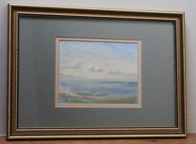 Morning Mist Over the Coast - Framed Seascape Watercolour Painting, Initialed