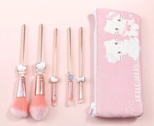 Hello Kitty Makeup Brushes 5 Pc Set With Zipper Cosmetic Bag Case NWT