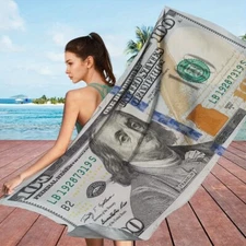 100 HUNDRED DOLLAR BILL BEACH BATH TOWEL $100 MONEY  70 X 140