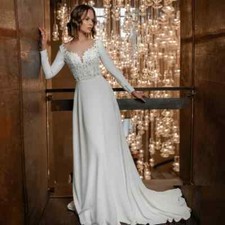 Modern Illusion Neck Long Sleeves Lace Applique Button Back A-Line Wedding Dress