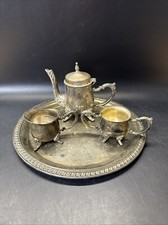 Tea Set Godinger Silver Art Individual Tea Pot/Creamer/ Sugar Bowl/Tray
