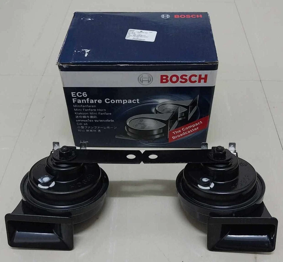 NEW BOSCH Evolution 12V 400/510HZ 105-118dB Fanfare Car Horn Compact EC6 BLACK - Image 3 of 4
