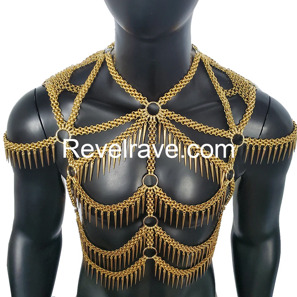 Rave Burning Men Punk Festival  Spike Fringe BodyChain Harness Carnival Outfits - Image 3 of 4