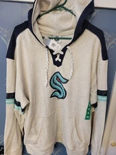 Authentic NHL Team Apparel Seattle Kraken XL Skate Lace-Up Fleece Hoodie NWT