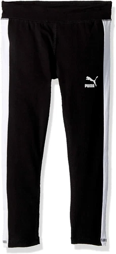 PUMA Little Girls' Archive T7 Logo Pants Size 4 Black Cotton Stretch SALE