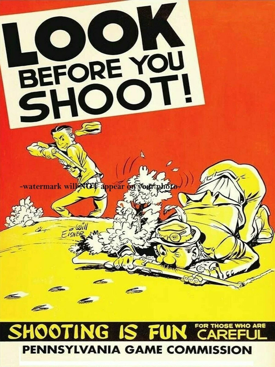 Vintage Gun Safety Poster PHOTO Funny Sign Bar Decor LOOK BEFORE ...