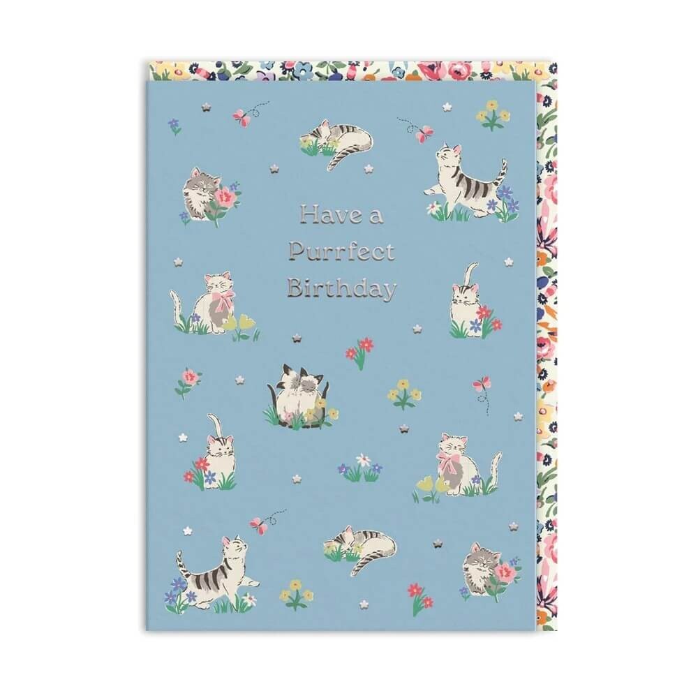 Retro Birthday Card Cath Kidston Cat Kitten Purrfect – Illustrated Greeting Card