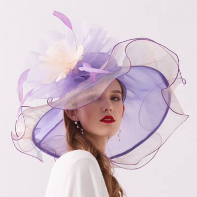 Women fashion Summer Kentucky Derby Wide Brim Wedding Church Organza Sun  Hats