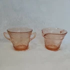 Federal Patrician Spoke Pink Glass Creamer Open Sugar Depression Glass Vintage