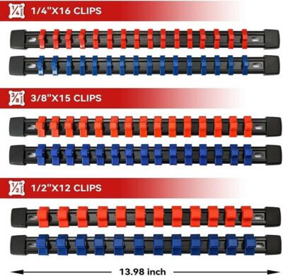6X Socket Organizer Storage Holder Set 1/4 3/8 1/2 Metric SAE Rack Mountable