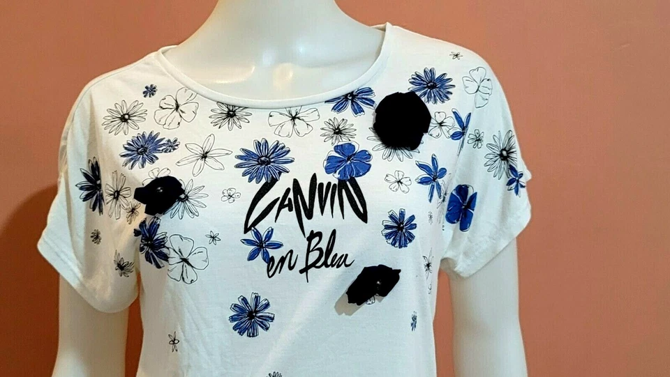 LANVIN EN BLEU TOP ESTAMPADO FLORAL/ADORNADO BLANCO/AZUL TALLA 38 Foto 2 de 4