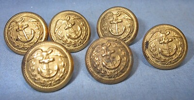 VINTAGE NAVY EAGLE on ANCHOR SUPERIOR QUALITY BUTTON LOT of 6 BRASS 9/16''