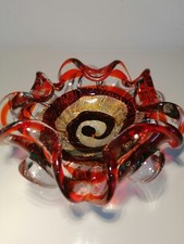 Muranoglas Schale Aschenbecher Ascher Barovier & Toso spirale Vase gold rot RAR