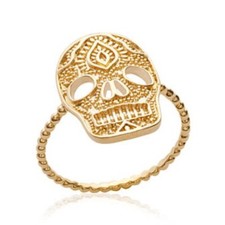 Bague tête de mort mexicaine femme - plaqué or jaune 18 carats