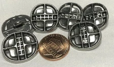 6 Oval Pierced Shiny Silver Tone Metal Shank Buttons 13/16" 21mm Long 12610