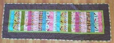 Quilted Table Runner 20" x 56", Bright Neutrals - Browns Greens Pinks Teal, GUC
