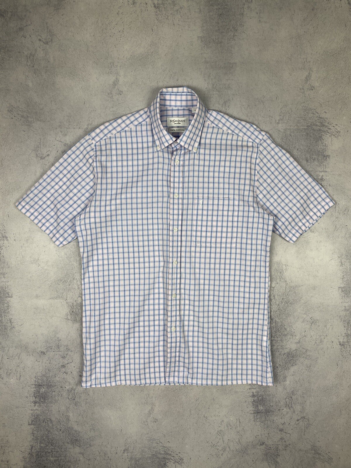 Camicia vintage YSL Yves Saint Laurent con bottoni a maniche corte a quadri t...