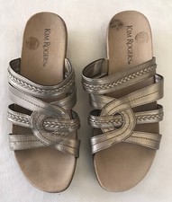 Kim Rogers Sz 8M  Domina  Muted Gold Strappy Slip-On Footbed Sandals EUC