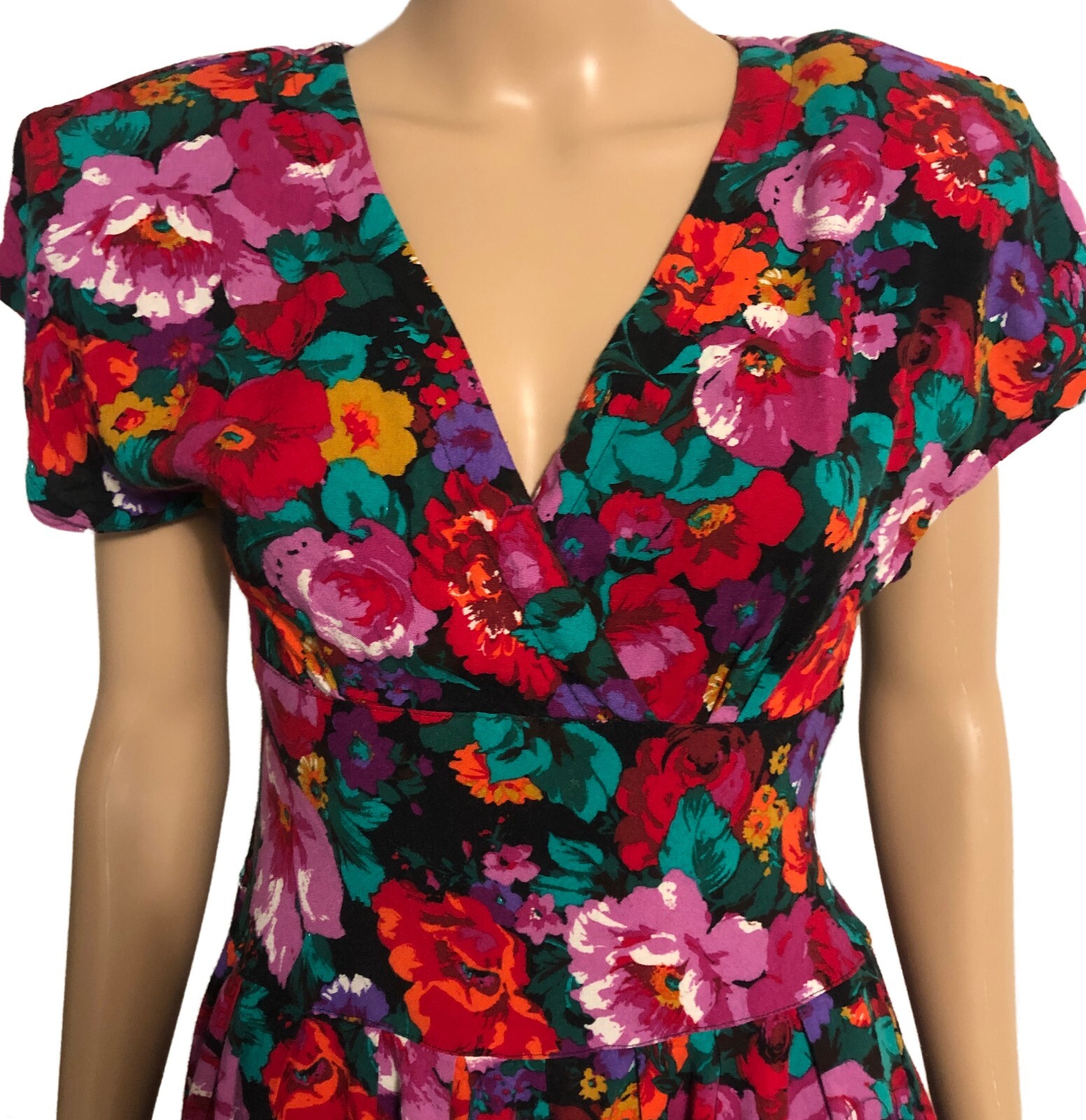 vtg 80s REO Originals Fit N Flare Day Dress Sz 10 Garden Floral Wide Waist Pckts