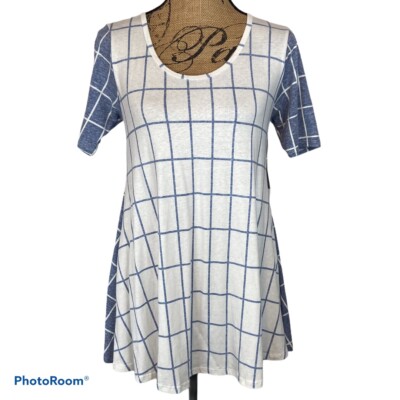 LuLaRoe Perfect T Shirt XXS NWT Geometric Windowpane Print Oversized Swing Fit