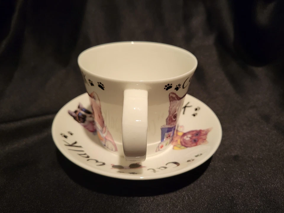 Juego de platillos taza desayuno paseo gato moda animal Roy Kirkham hueso China Inglaterra Foto 3 de 4