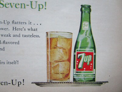 7Up Soda Pop Seven-Up Company Lemon Lime Beverage Bar Sign Vintage 1958 Print Ad