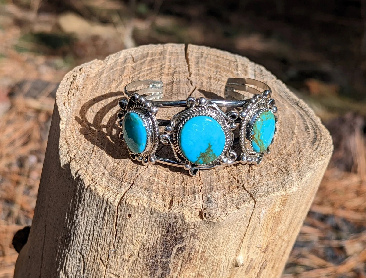 Navajo Bracelet Turquoise Sterling Silver Cuff Native American Jewelry Sz 6.75in
